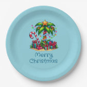 Assiettes En Carton Palmier tropical Joyeux Noël (Devant)