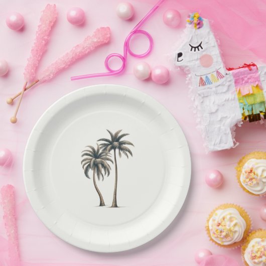 Assiettes En Carton Palmier tropical Mariage côtier rustique (Fête)