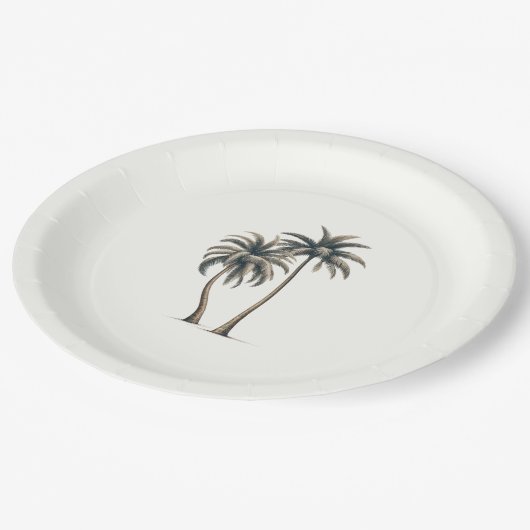 Assiettes En Carton Palmier tropical Mariage côtier rustique (Angle)