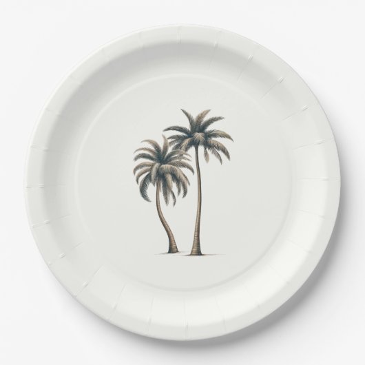 Assiettes En Carton Palmier tropical Mariage côtier rustique (Devant)