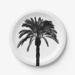 Assiettes En Carton Palmier tropical noir et blanc