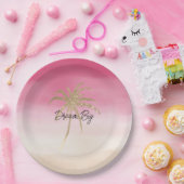 Assiettes En Carton Palmier Tropical Peach Peach Pink Gold (Fête)