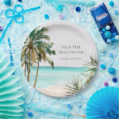 Assiettes En Carton Palmier Tropical Personnalisé Feuilles Plage Bleue (Fête)