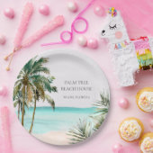 Assiettes En Carton Palmier Tropical Personnalisé Feuilles Plage Bleue (Fête)