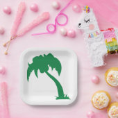 Assiettes En Carton Palmier Tropical Silhouette Green Island Beach (Fête)