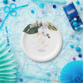 Assiettes En Carton Palmier vert et or Feuille Orchidées blanches élég (Fête)