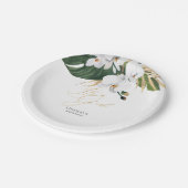 Assiettes En Carton Palmier vert et or Feuille Orchidées blanches élég (Angle)