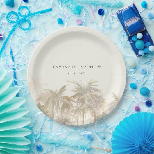 Assiettes En Carton Palmiers Aquarelle Tan Mariage Côtier (Fête)