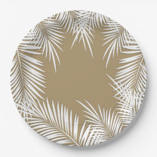 Assiettes En Carton Palmiers blancs sur Plaques de papier à thème Trop