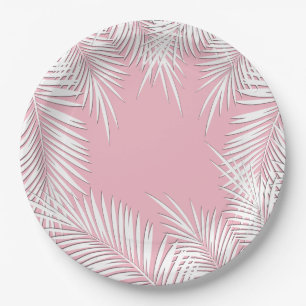 Assiettes En Carton Palmiers blancs sur Plaques de papier à thème trop