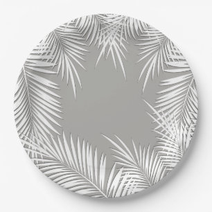 Assiettes En Carton Palmiers blancs sur Plaques de papier à thème Trop