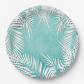 Assiettes En Carton Palmiers blancs sur plaques tropicales Turquoise O (Devant)