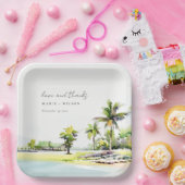 Assiettes En Carton Palmiers côtiers tropicaux Mariage d'aquarelle (Fête)