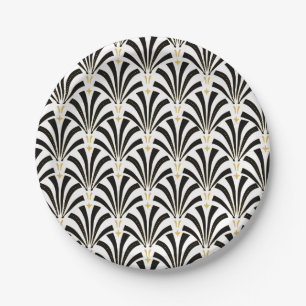 Assiettes En Carton Palmiers noir et blanc des années 1920