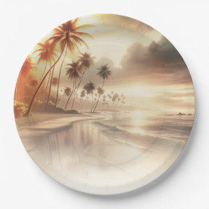Assiettes En Carton Palmiers & Orange Sunset Beach Mariage