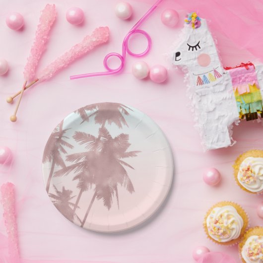 Assiettes En Carton Palmiers roses Gold Rose Plage Ombre Palmiers (Fête)