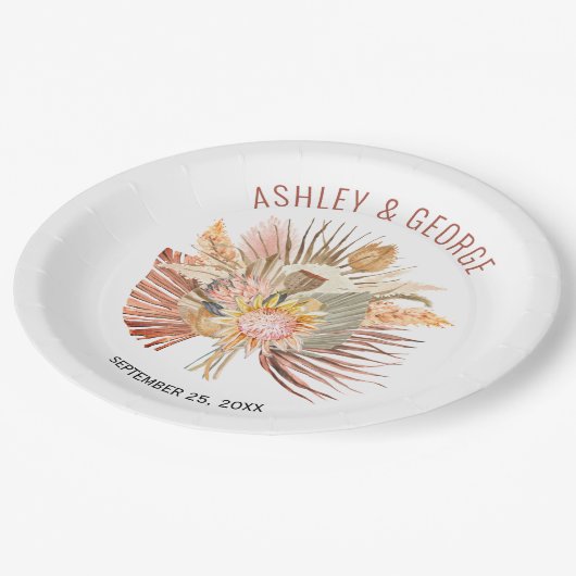 Assiettes En Carton Palmiers séchés et pampas herbe terre cuite mariag (Angle)