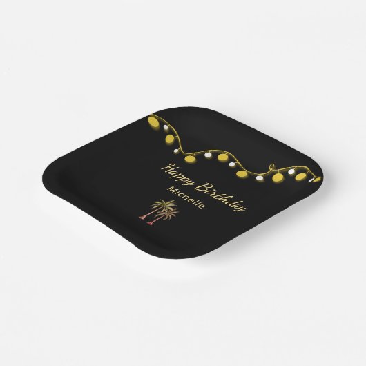 Assiettes En Carton Palmiers String Lights Tropical Birthday Party (Angulaire)