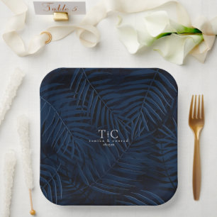 Assiettes En Carton Palmiers Tropicaux de Minuit Motif Bleu Humeur ID1