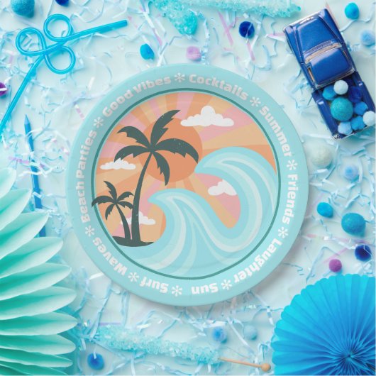 Assiettes En Carton Palmiers tropicaux Hawaiian Island Good Vibes (Fête)
