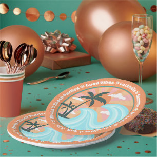 Assiettes En Carton Palmiers tropicaux Hawaiian Island Good Vibes