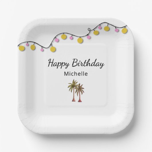 Assiettes En Carton Palmiers tropicaux Lumières à cordes Anniversaire (Recto)