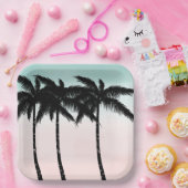 Assiettes En Carton Palmiers tropicaux Mint rose (Fête)