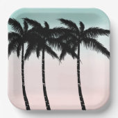 Assiettes En Carton Palmiers tropicaux Mint rose (Recto)