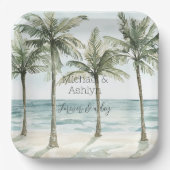Assiettes En Carton Palmiers tropicaux Ocean Beach Mariage (Recto)