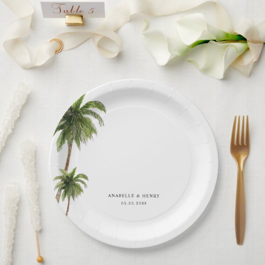 Assiettes En Carton Palmiers tropicaux Plage Destination Mariage (Mariage)