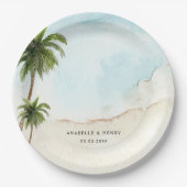 Assiettes En Carton Palmiers tropicaux Sable Beach Destination Mariage (Devant)