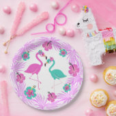 Assiettes En Carton Palmiers turquoise rose tropicale Flamant rose 9" (Fête)