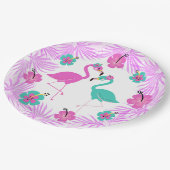 Assiettes En Carton Palmiers turquoise rose tropicale Flamant rose 9" (Angle)