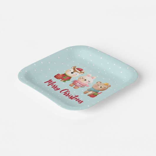 Assiettes En Carton Pals de Noël - Rennes, Ours et Lapin (Angulaire)