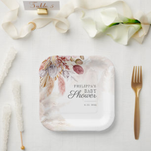 Assiettes En Carton Pampas Baby shower Botanique En Terre Cuite