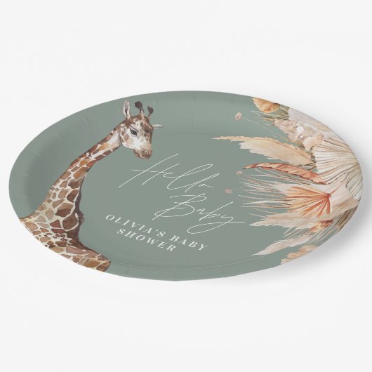 Assiettes En Carton Pampas botanique herbe girafe safari sauge vert (Angle)