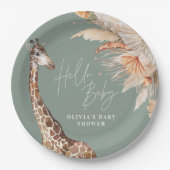Assiettes En Carton Pampas botanique herbe girafe safari sauge vert (Devant)