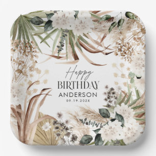 Assiettes En Carton Pampas d'anniversaire eucalyptus fête moderne boho