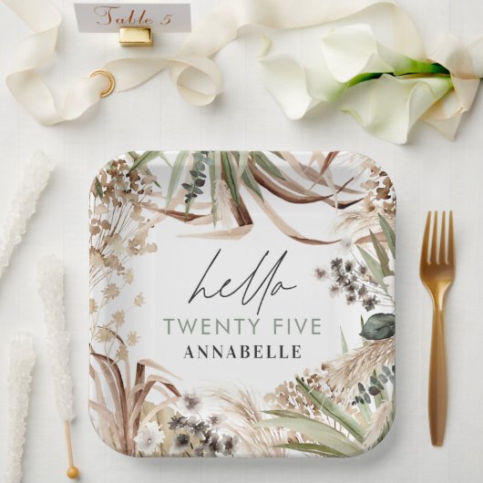 Assiettes En Carton Pampas d'anniversaire eucalyptus moderne boho papi (Mariage)