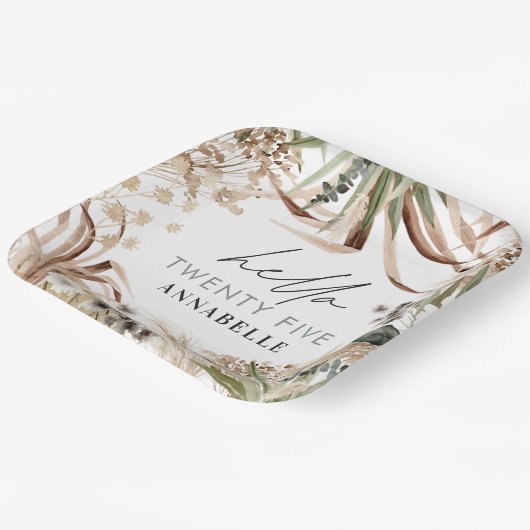 Assiettes En Carton Pampas d'anniversaire eucalyptus moderne boho papi (Angulaire)