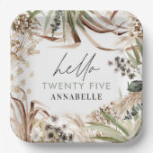 Assiettes En Carton Pampas d'anniversaire eucalyptus moderne boho papi (Recto)