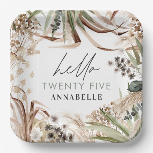 Assiettes En Carton Pampas d'anniversaire eucalyptus moderne boho papi (Recto)