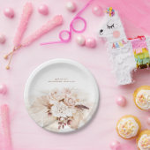 Assiettes En Carton Pampas d'herbe et fleurs pastel doux Bohème (Fête)