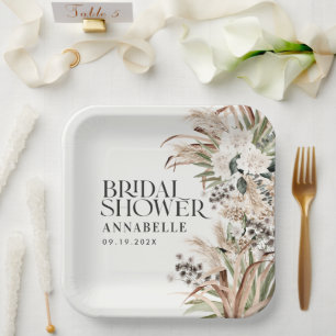 Assiettes En Carton Pampas douche nuptiale herbe moderne élégant natur