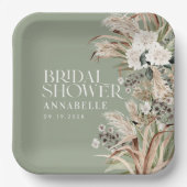 Assiettes En Carton Pampas douche nuptiale moderne élégant vert sauge (Recto)