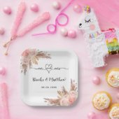 Assiettes En Carton Pampas fleurs d'herbe m. coeur boho mariage (Fête)