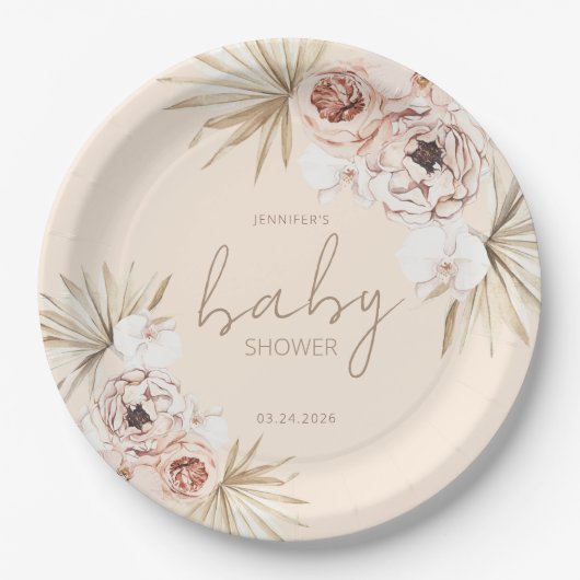 Assiettes En Carton Pampas Grass Boho Baby shower bohème (Devant)