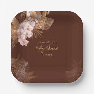 Assiettes En Carton Pampas Grass Boho rose Baby shower Floral
