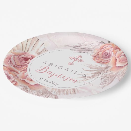 Assiettes En Carton Pampas Grass |Rose Rose Blooms Girl Baptism (Angle)
