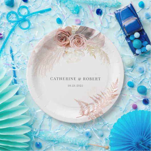 Assiettes En Carton Pampas Grass Terracotta Réception De Mariage (Fête)